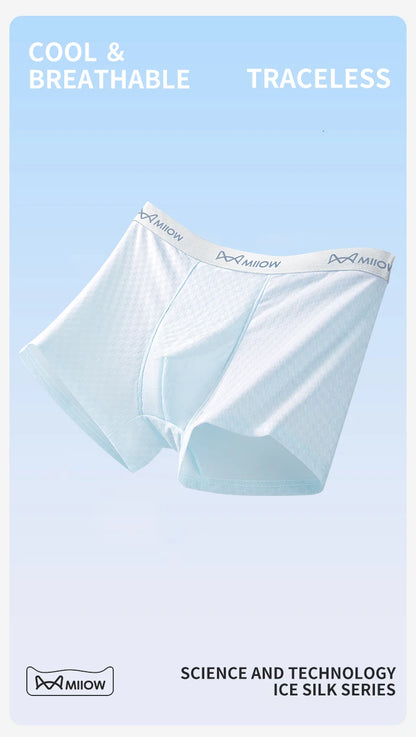 MiiOW 6Pcs Men's Summer Ice Silk Boxers - Antibacterial Breathable Mesh Underwear
