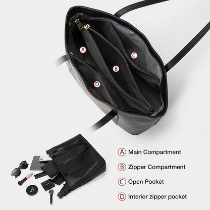 FOXER Split Leather Shoulder Bag for Women Simple Large Capacity Tote Lady Classic Black Handbag Gift for Wife, Lover