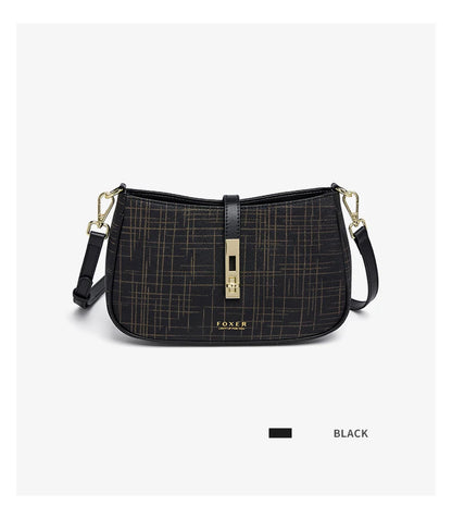 FOXER Cowhide Leather Women Baguette Shoulder Bag Light Luxury Ladies Crossbody Bag Fashion Sling Purse for Daily Dating Use