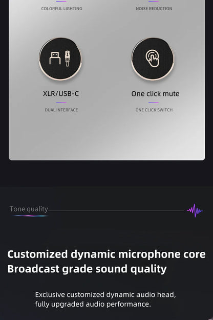 Bluedio S3000 Microphone - USB/XLR Dynamic Mic for Gaming, Streaming, and PS5/4 with Headphone Jack, RGB, and Mute Function