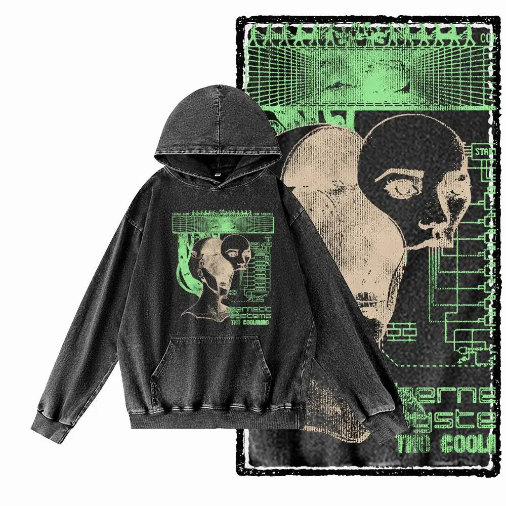 COOLMIND Acid-Washed Black Graphic Pullover