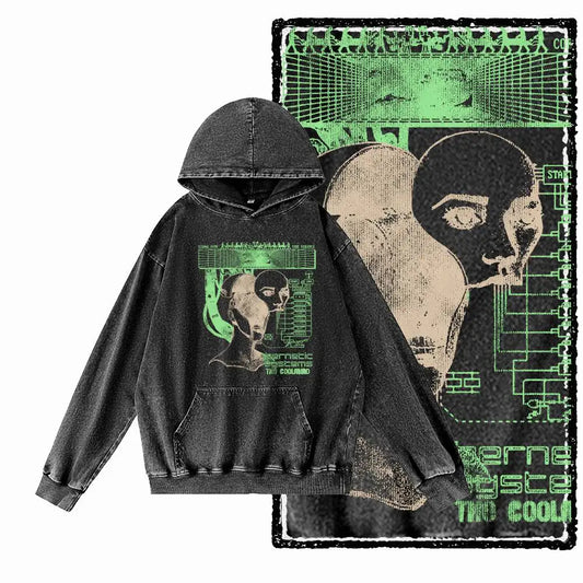 COOLMIND Acid-Washed Black Graphic Pullover