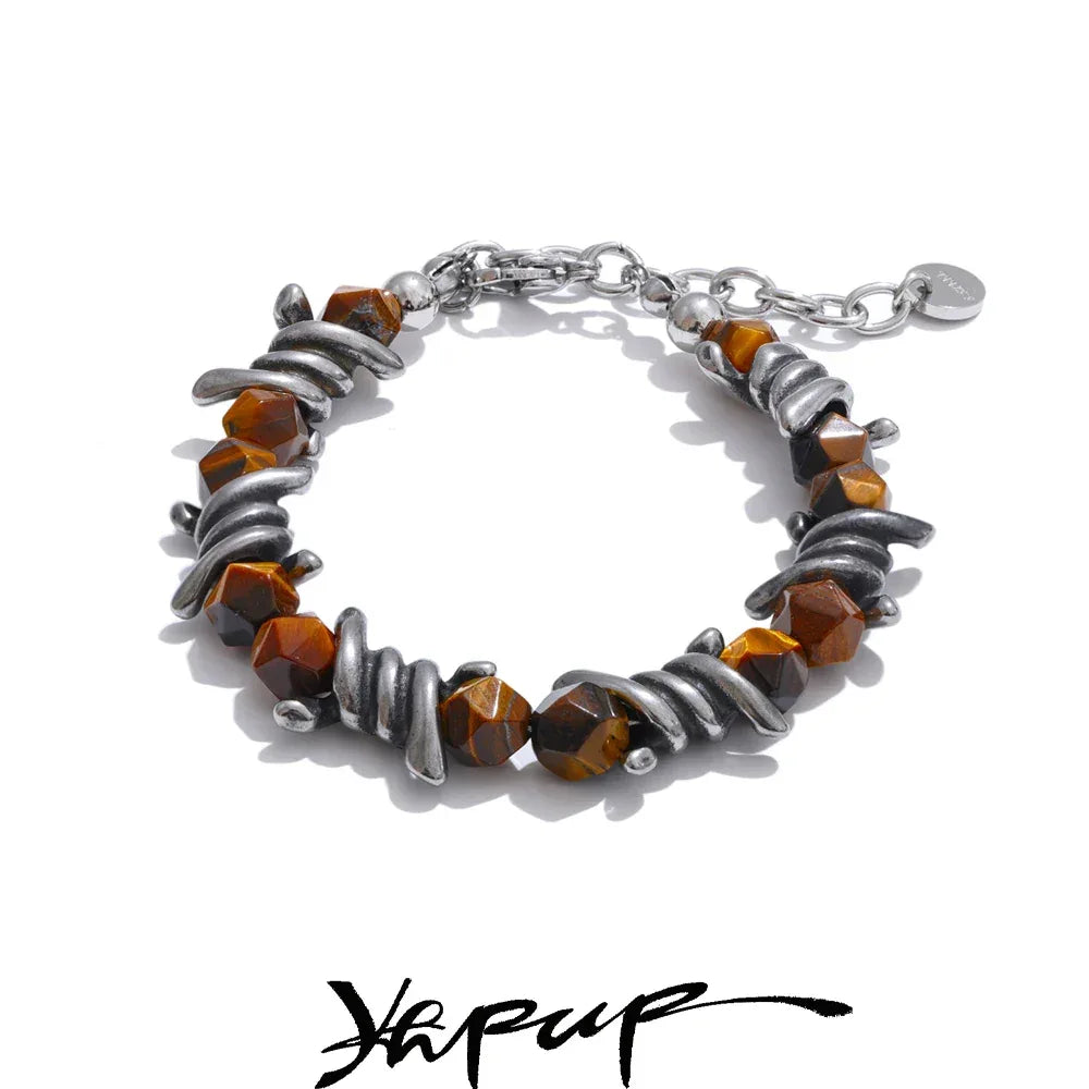 Natural Jade Tiger Stone Chain Men's Bracelet - ShopHub