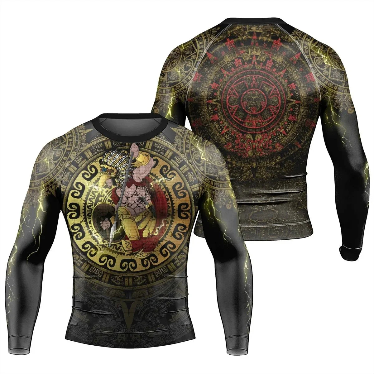 Aztec Heritage Rash Guard for Men - Long-Sleeved UPF 50+ Quick-Drying Compression Shirt for Fitness and Workouts