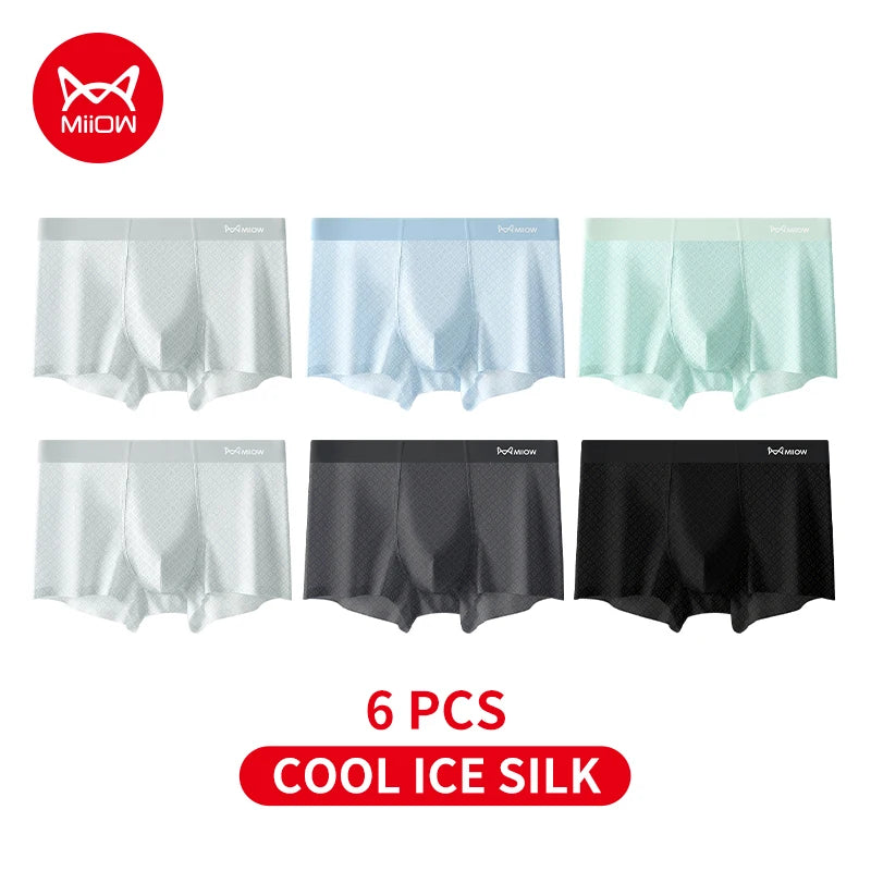 MiiOW Summer Ice Silk Men Underwear 6Pcs Breathable Antibacterial Boxershorts