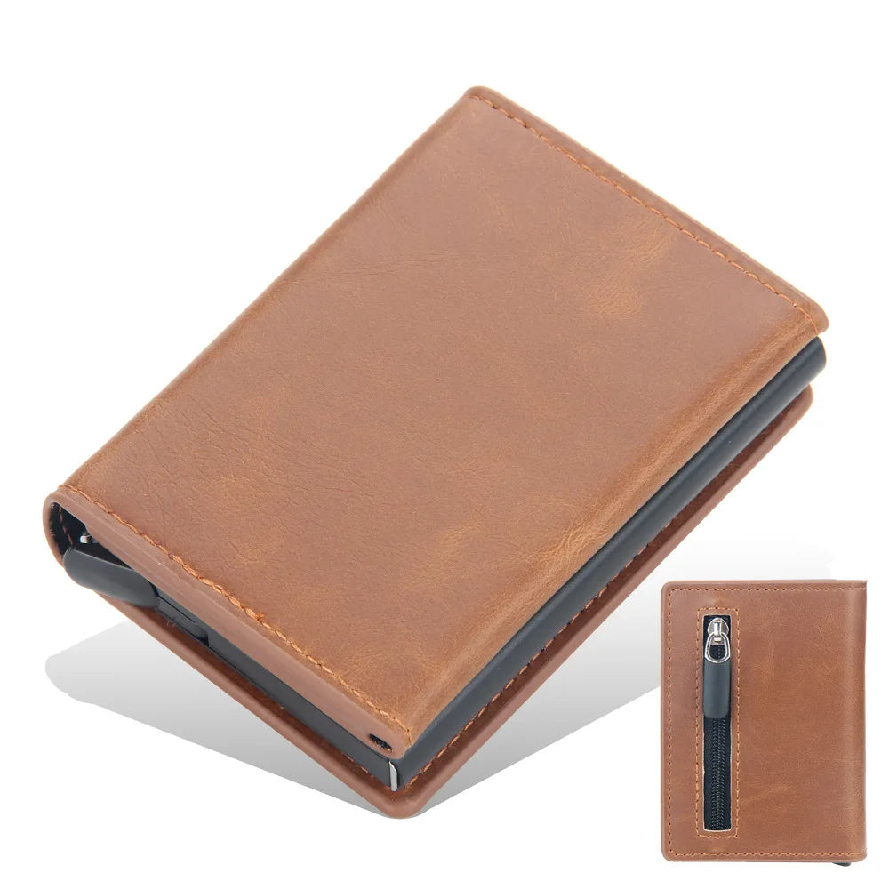 Magnetic RFID Blocking Credit Card Holder Men Wallets Anti Theft Aluminum Metal Pu Leather Small Pop Up Wallet Cardholder Case