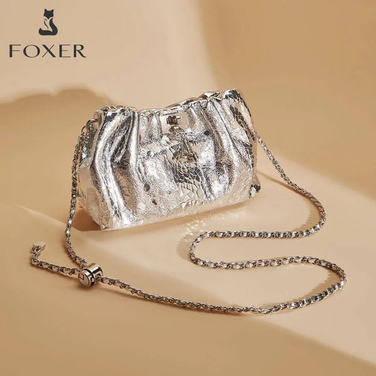 FOXER Chic Mini Shoulder Bag Genuine Leather Women's Crossbody Bag Fashion Luxury Chain Cellphone Purse Female Travel Small Bag