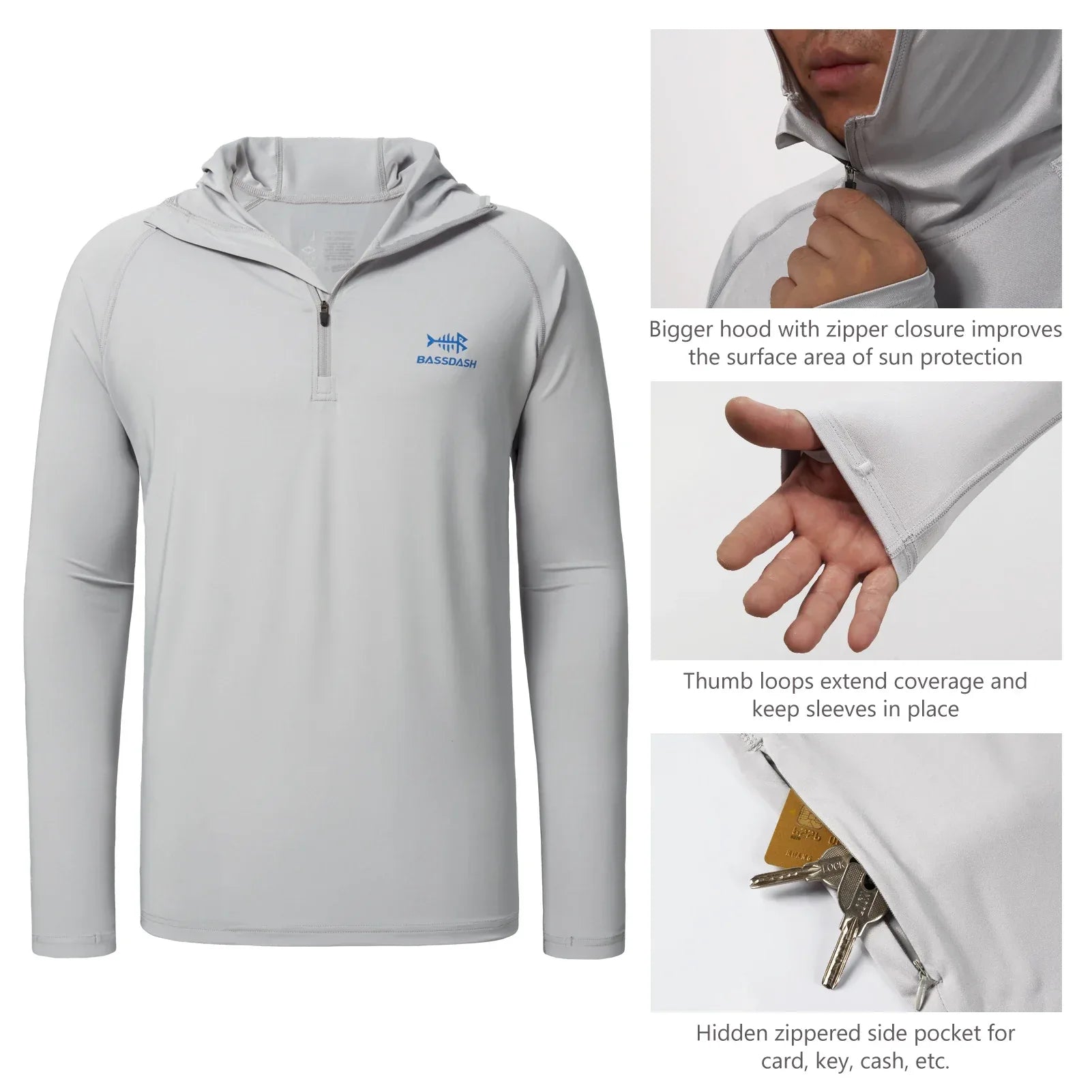 BASSDASH Men’s UPF 50+ 1/4 Zip Fishing Hoodie