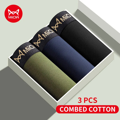 MiiOW 3Pcs Men's Antibacterial Boxer Underwear - Cotton Breathable Mesh Crotch Plus Size Boxershorts