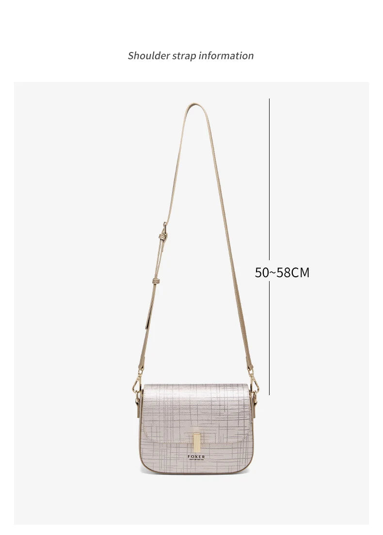 FOXER Female Shoulder Bag Split Leather Crossbody Bag Fashion Luxury Design Saddle Bag Commute Daily Use Gift for Lover