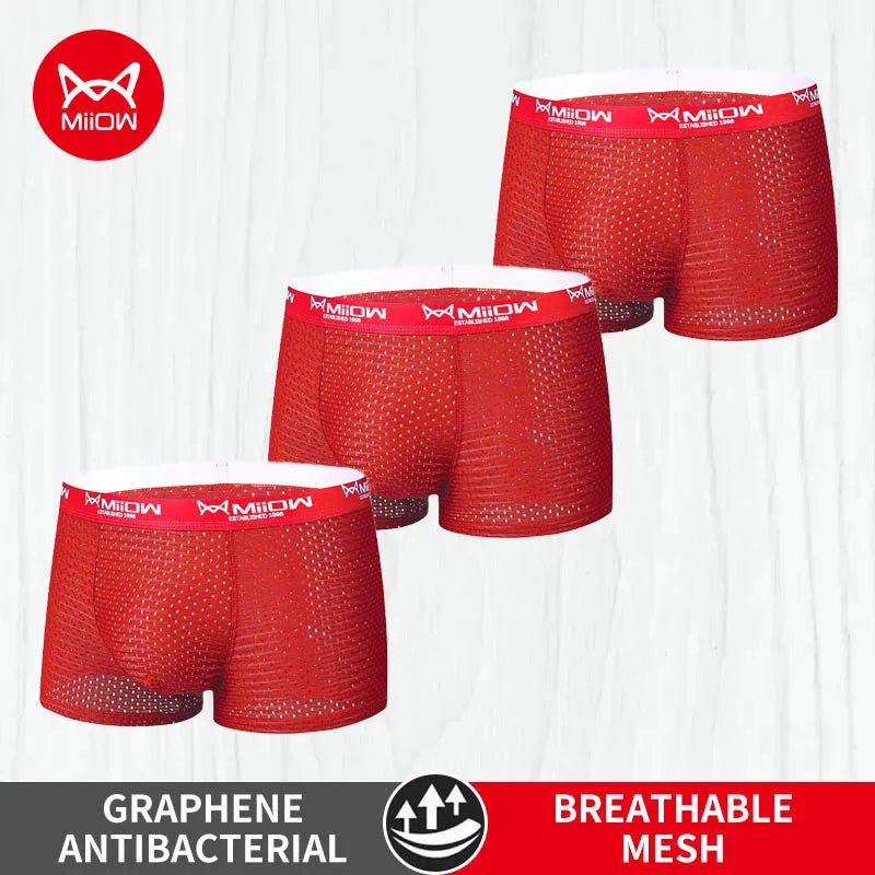 MiiOW Ice Silk Men Underwear - 3Pcs Sexy Mesh Breathable Boxer Shorts