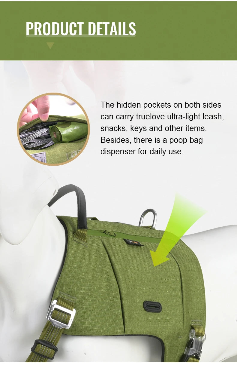 Truelove Dog Backpack Pet Harness Manufacturer Adjustable Tactical Handle Full Body Dog Vest for Hiking Training Outdoor TLB2251