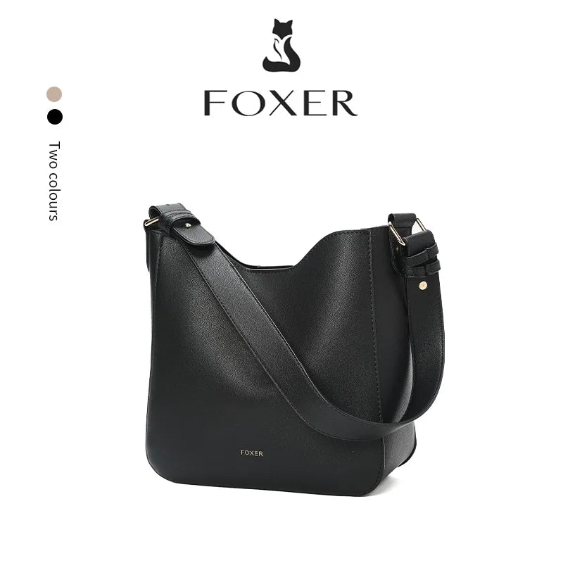 FOXER Simple Women Shoulder Bag Daily Commuting Tote Bag PU 2026 Casual Female Large Bucket Bag