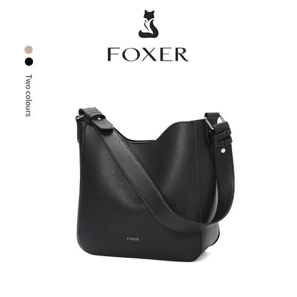 FOXER Simple Women Shoulder Bag Daily Commuting Tote Bag PU 2026 Casual Female Large Bucket Bag