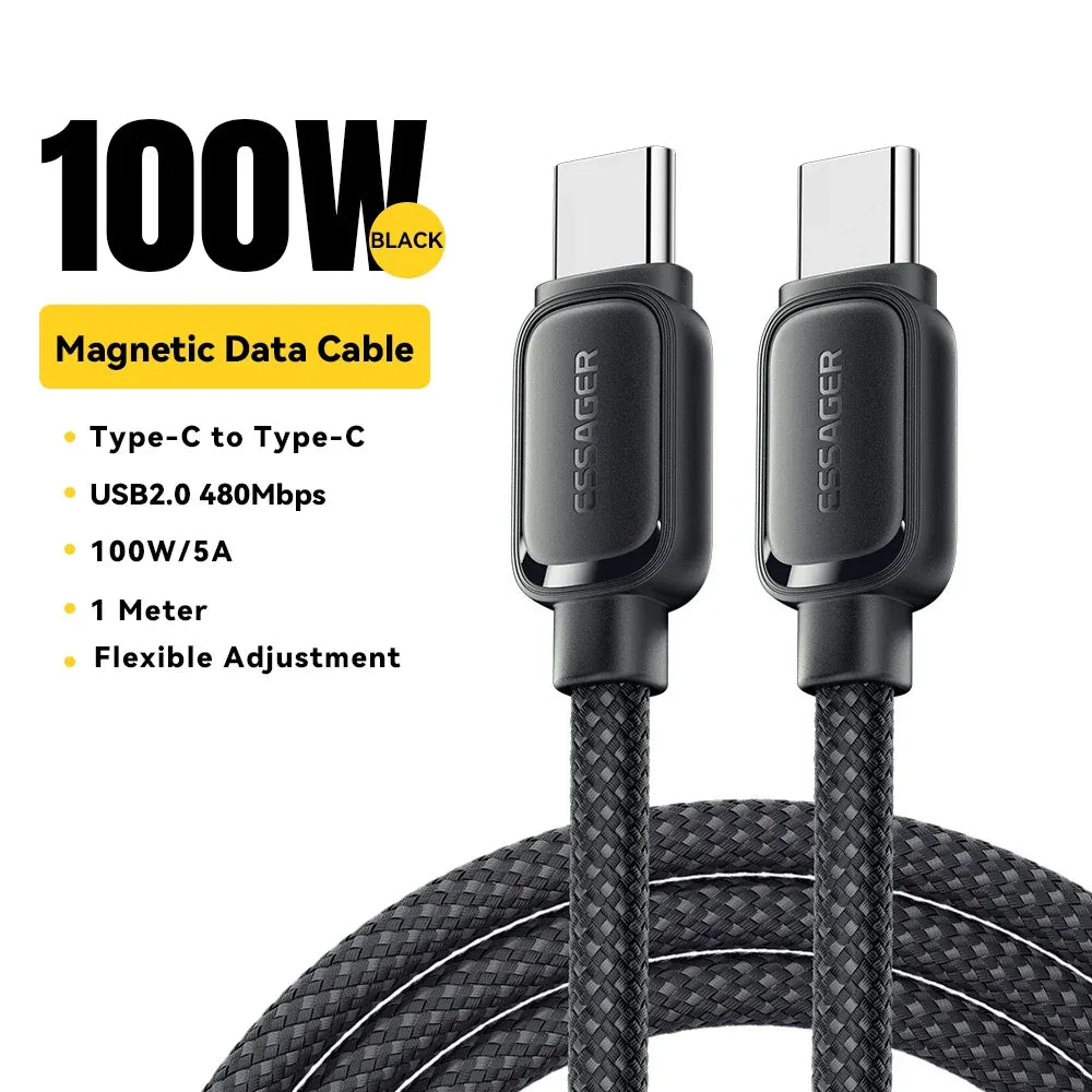 Essager 100W Magnetic Anti Winding Type C Cable PD Fast Charge Cord Wire For iPhone 17 16 15 14 Pro Max iPad Macbook Air Samsung - ShopHub