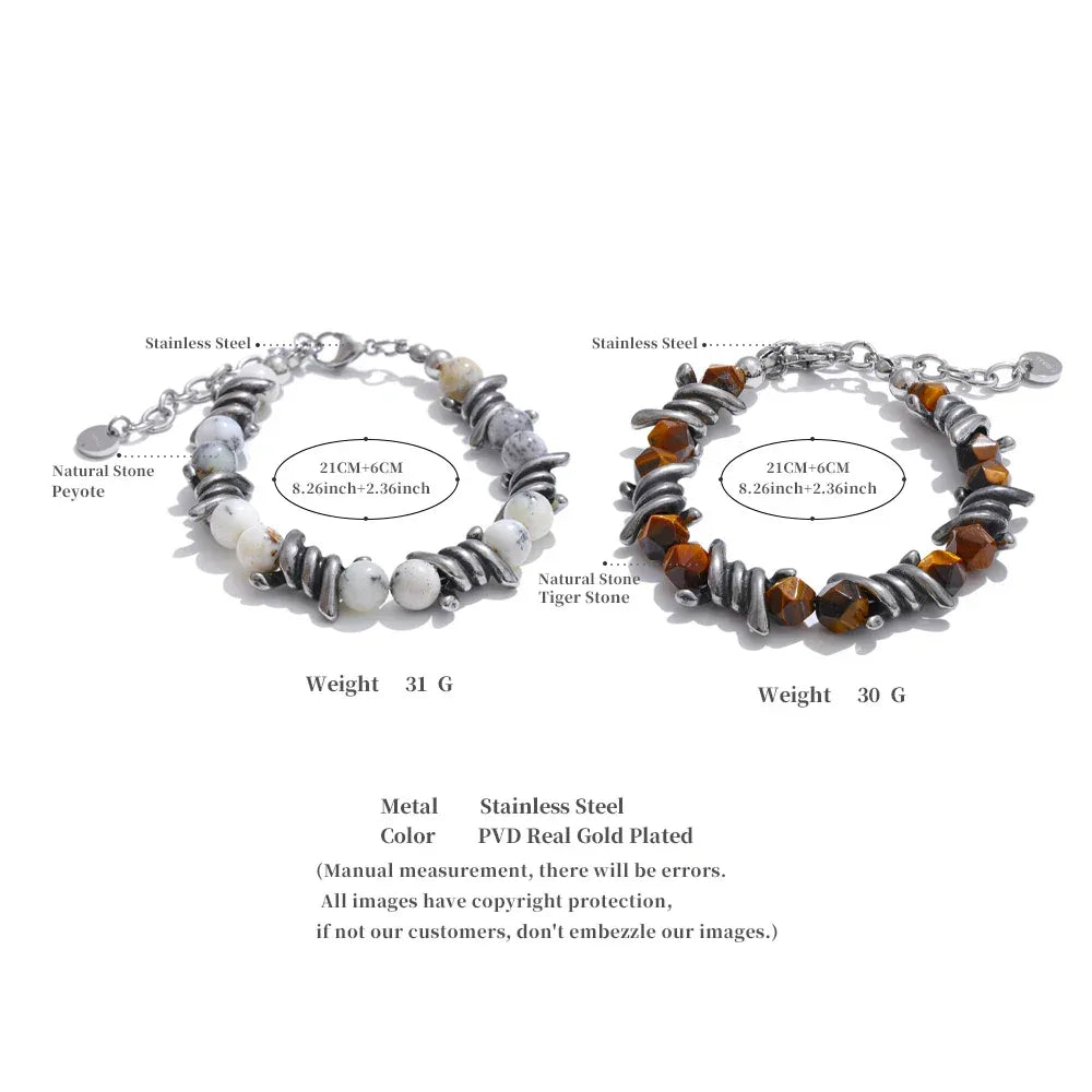 Natural Jade Tiger Stone Chain Men's Bracelet - ShopHub