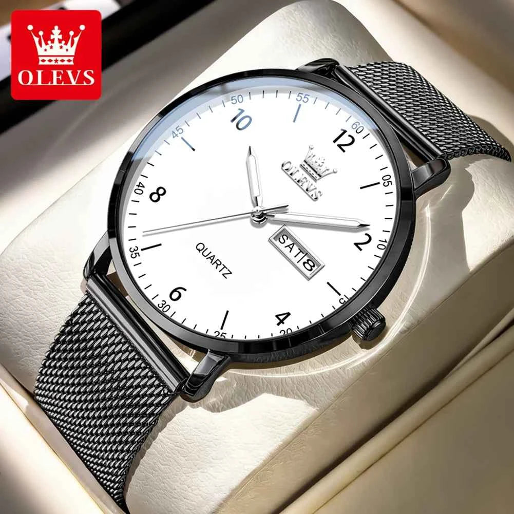 OLEVS 2996 Fashion Men Quartz Watch - Original Waterproof Luminous Stylish Minimalist Mesh Belt Elegance