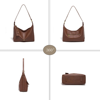 FOXER Genuine Leather Hobo Bag Lady Vintage Commuter Shoulder Bag Large Capacity Soft Leather Women Underarm Bag For Daily