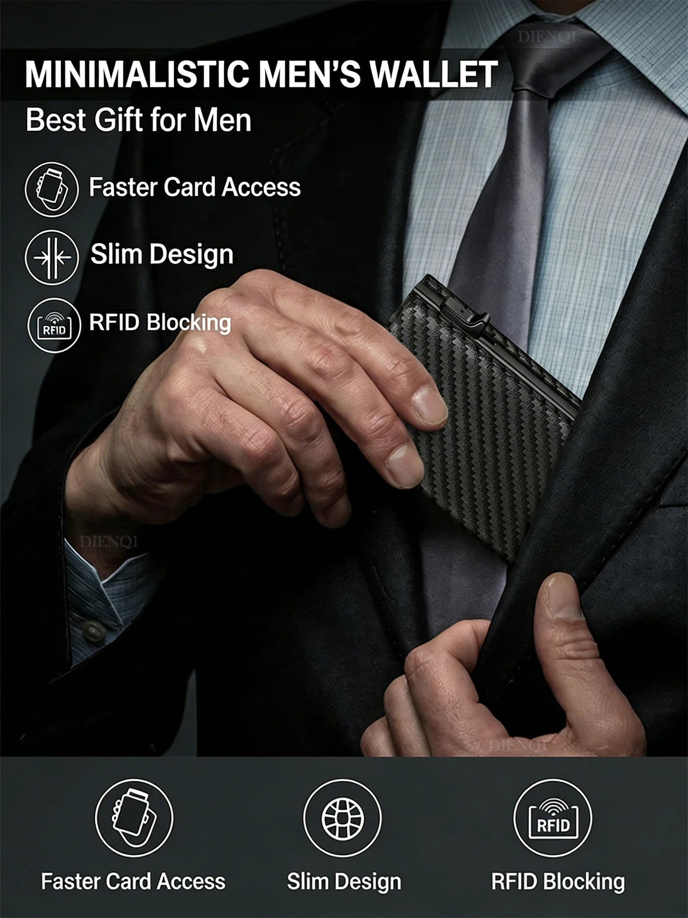 DIENQI Magnetic RFID Wallet – Carbon Fiber Design