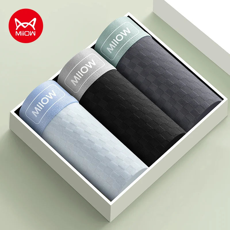 MiiOW Antibacterial Men's Boxer 3Pcs Ice Silk Underwear with Breathable Mesh Crotch