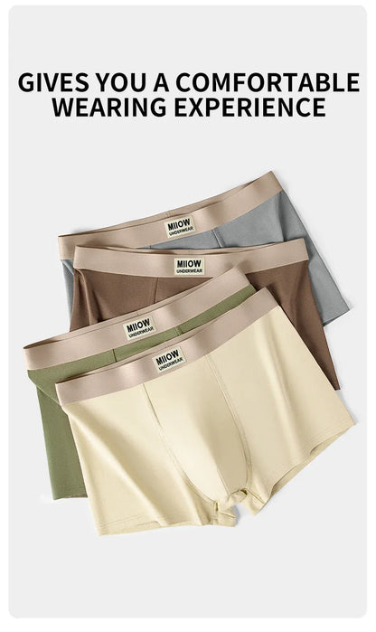 MiiOW 4Pcs Cotton Men's Underwear Soft Antibacterial U-shaped Crotch Breathable Boxer Briefs