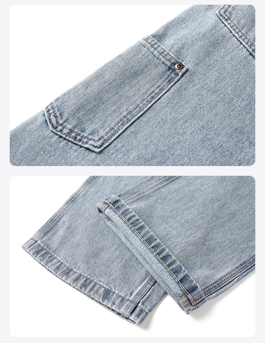 SIMWOOD 2026 Spring Summer New Loose Relax Logging Jeans Men 11oz Fabric Cargo Denim Trousers