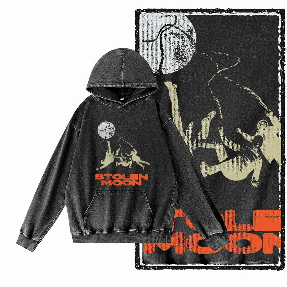 G12 Acid-Washed Black Streetwear Graphic Hoodie