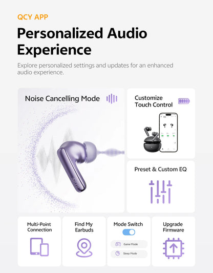 QCY MeloBuds N70 Wireless Earphones with Hybrid Adaptive ANC, Hi-Res Sound, and 50Hrs Battery Life