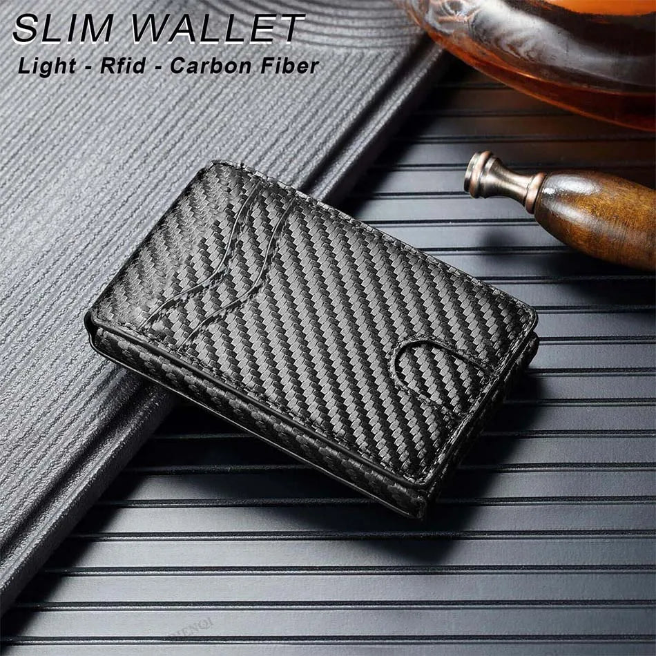RFID Smart Men Wallets Anti-Theft Magnet Credit Card Holder Front Pocket Carbon Fiber Minimalist Wallet Bank Cardholder Case