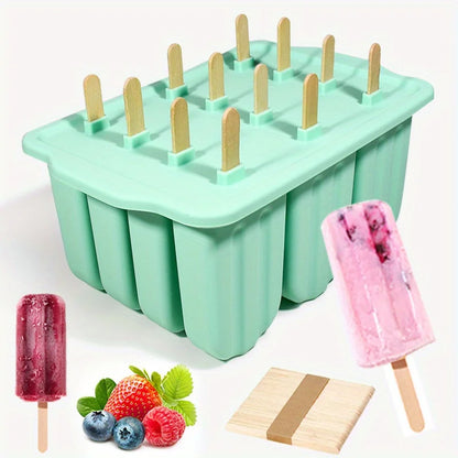 12 Grids Silicone Popsicle Molds with Lid - Easy Release, Reusable Ice Cream Makers for Your Kitchen