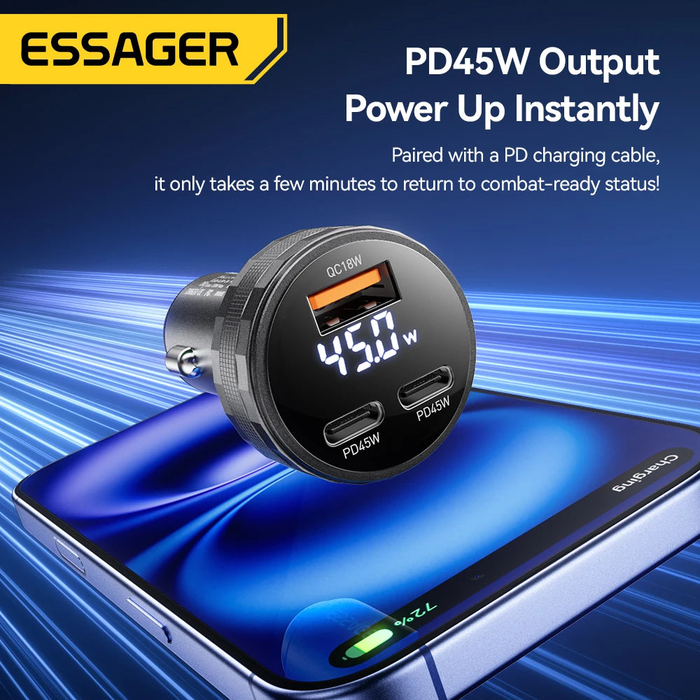 Essager 108W 3-Port USB Car Charger with Digital Display