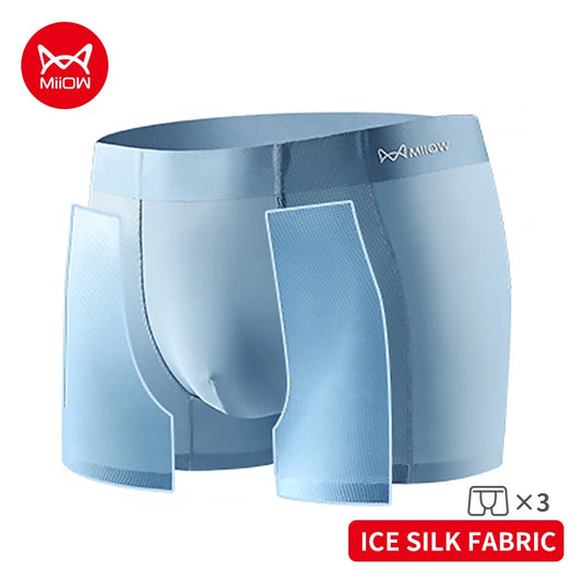 MIIOW Men's Breathable Underwear Set - Ice Silk Mesh Antibacterial Cotton Crotch Seamless Boxers