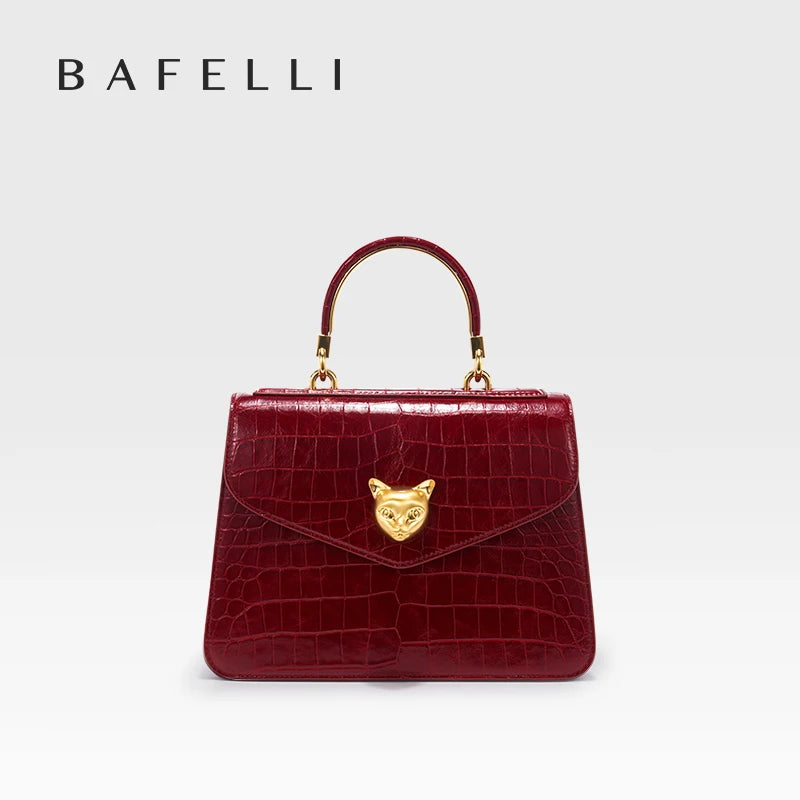 BAFELLI Crocodile-Pattern Leather Business Flap Bag