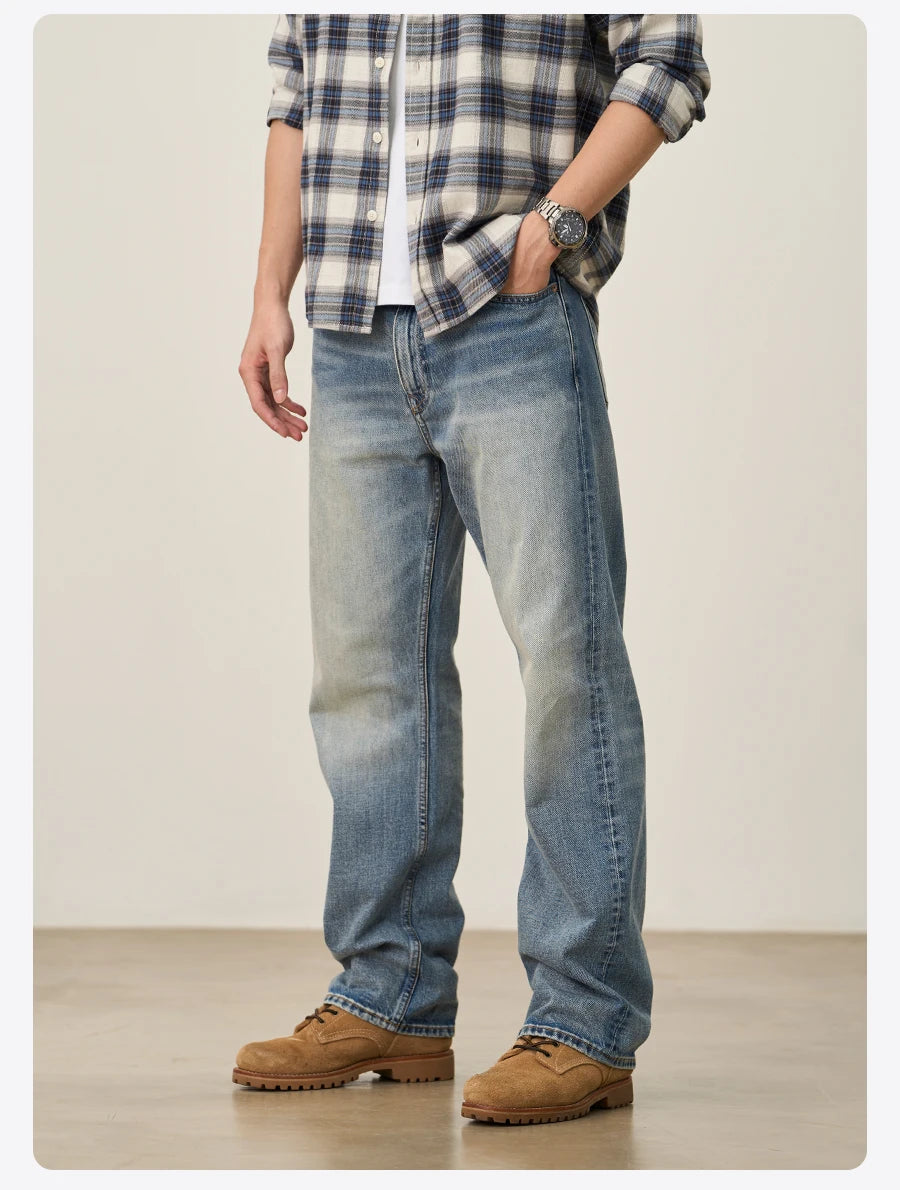 SIMWOOD 2026 Autumn New Loose Relax 13.5oz Heavyweight Washed Vintage Jeans Men Denim Pants Retro  Streetwear