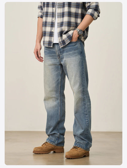 SIMWOOD 2026 Autumn New Loose Relax 13.5oz Heavyweight Washed Vintage Jeans Men Denim Pants Retro  Streetwear