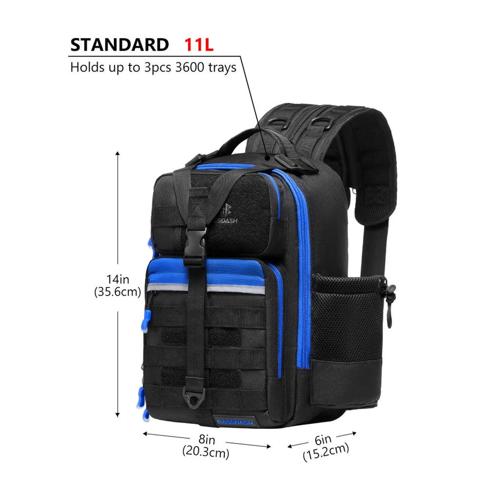 BASSDASH Fishing Backpack Convertible Sling Bag Black Blue Standard