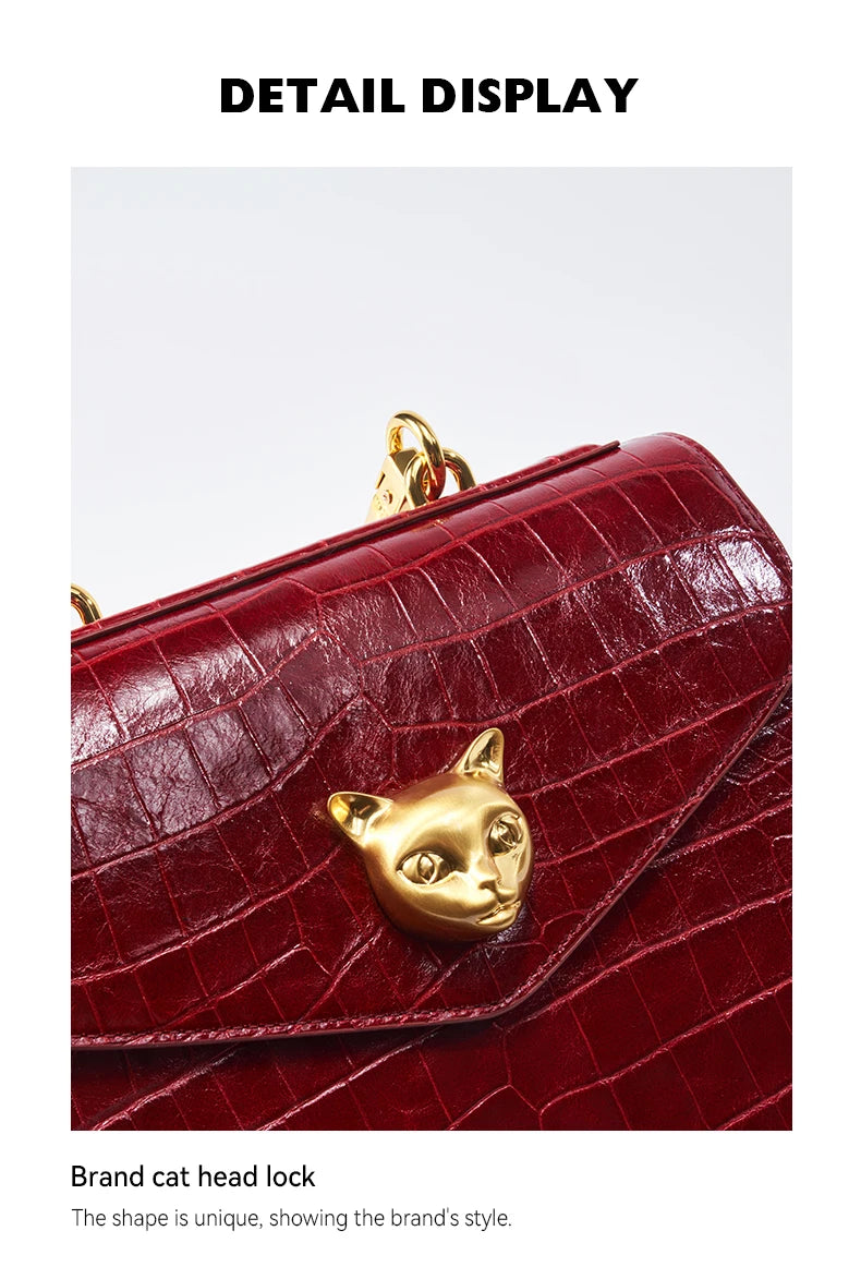 BAFELLI Crocodile-Pattern Leather Business Flap Bag