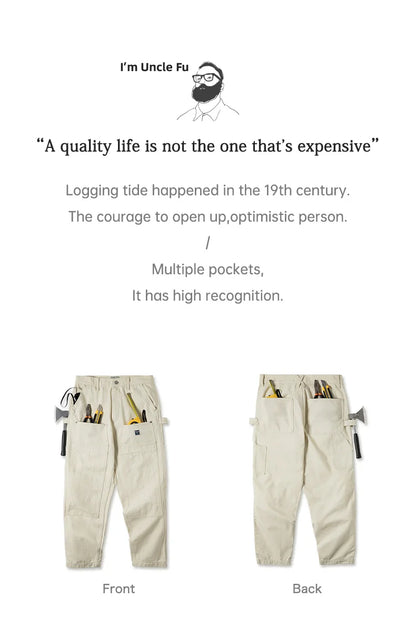 Maden Multi Pockets White Jeans Vintage Baggy Workwear Old Fashion Functional Design Chino Pants Mens Modified Lumberjack Pants