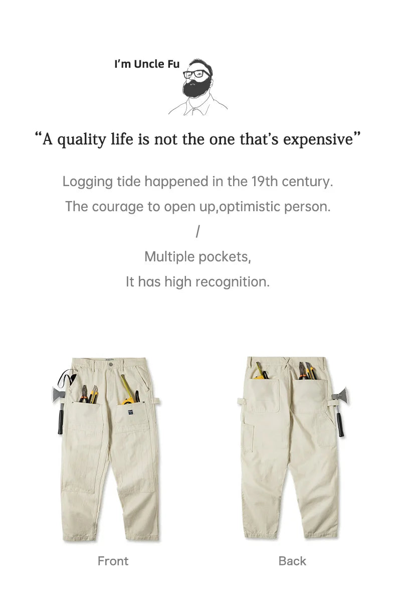 Maden Multi Pockets White Jeans Vintage Baggy Workwear Old Fashion Functional Design Chino Pants Mens Modified Lumberjack Pants