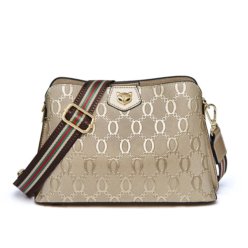 FOXER Women's Shoulder Bag Split Leather Lady Crossbody Bag Fashion Monogram Print Large Capacity Handbag Purse