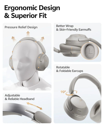 QCY Wireless Bluetooth Headphones 6.0 BH25H3SA - 3D Spatial Audio, Foldable Over Ear Headset with 56dB Adaptive ANC and 53mm Driver - ShopHub
