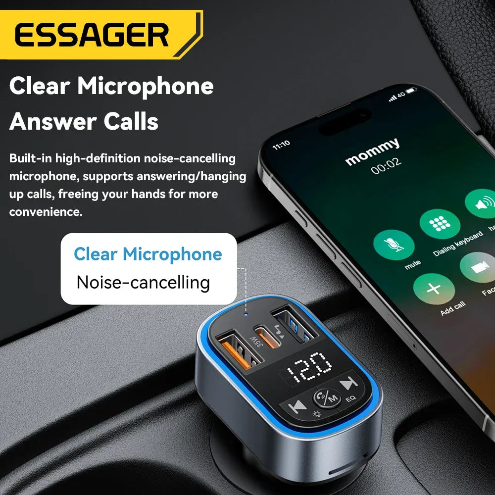 Essager FM Bluetooth 5.3 Transmitter and 35W USB Type-C Dual Ports PD QC Car Charger - ShopHub
