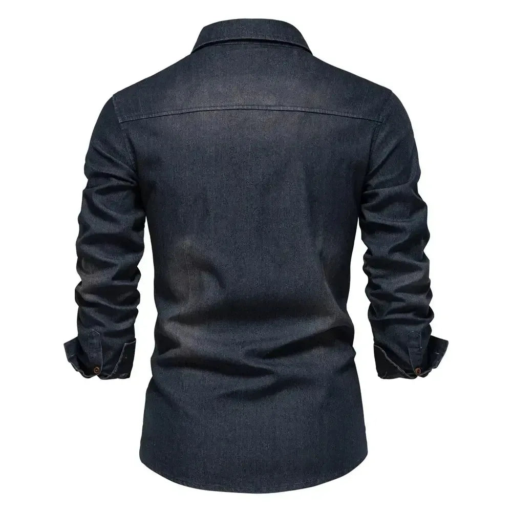 AIOPESON Elastic Cotton Denim Shirts - ShopHub
