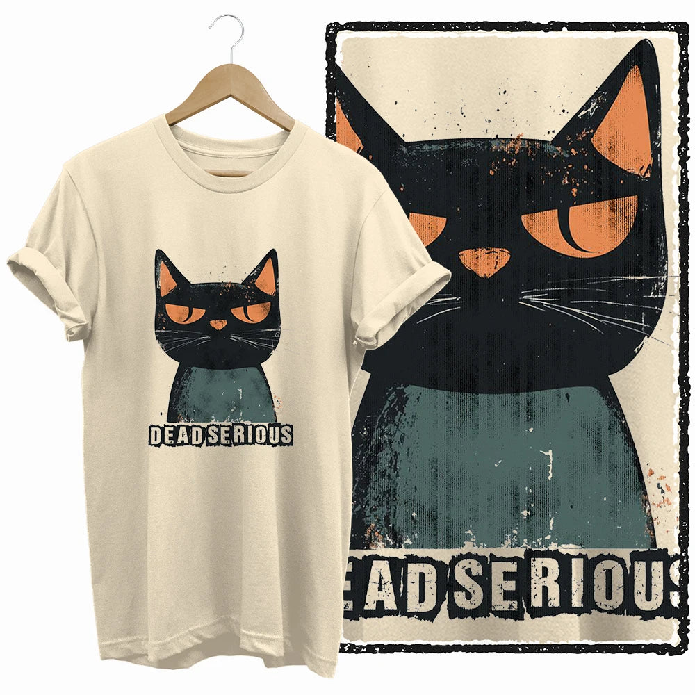 COOLMIND 100% Cotton Beige Cat Print Exclusive Graphic Women T Shirt Big Size Loose Cotton Cat Lover Women T Shirt Lovely Cat Te