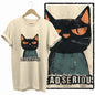 COOLMIND 100% Cotton Beige Cat Print Exclusive Graphic Women T Shirt Big Size Loose Cotton Cat Lover Women T Shirt Lovely Cat Te