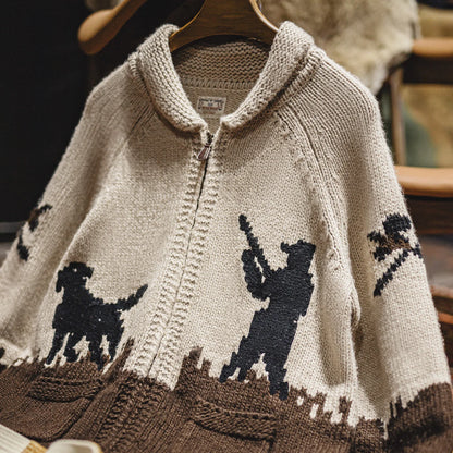 MADEN Heritage Embroidered Zip-Up Cardigan