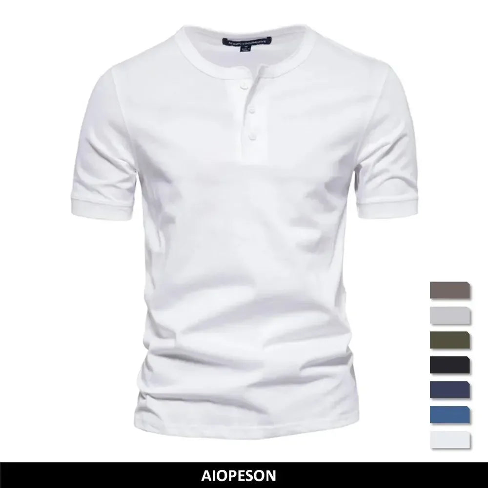 AIOPESON 100% Cotton Henley Collar T-Shirts - ShopHub
