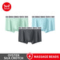 MiiOW 3Pcs Men's Breathable Underwear Ice Silk 10A Antibacterial Boxershorts with 101 Massage Beads