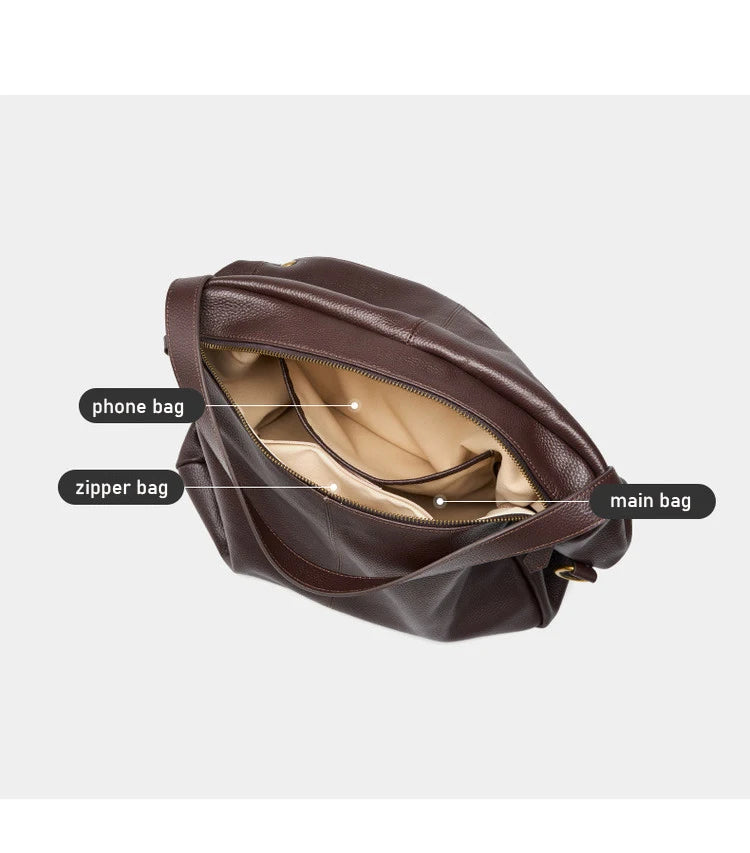 FOXER Genuine Leather Shoulder Bag for Women Large Capacity Handbag Female Casual Tote Bag Computer Bag Crossbody Purse as Gift