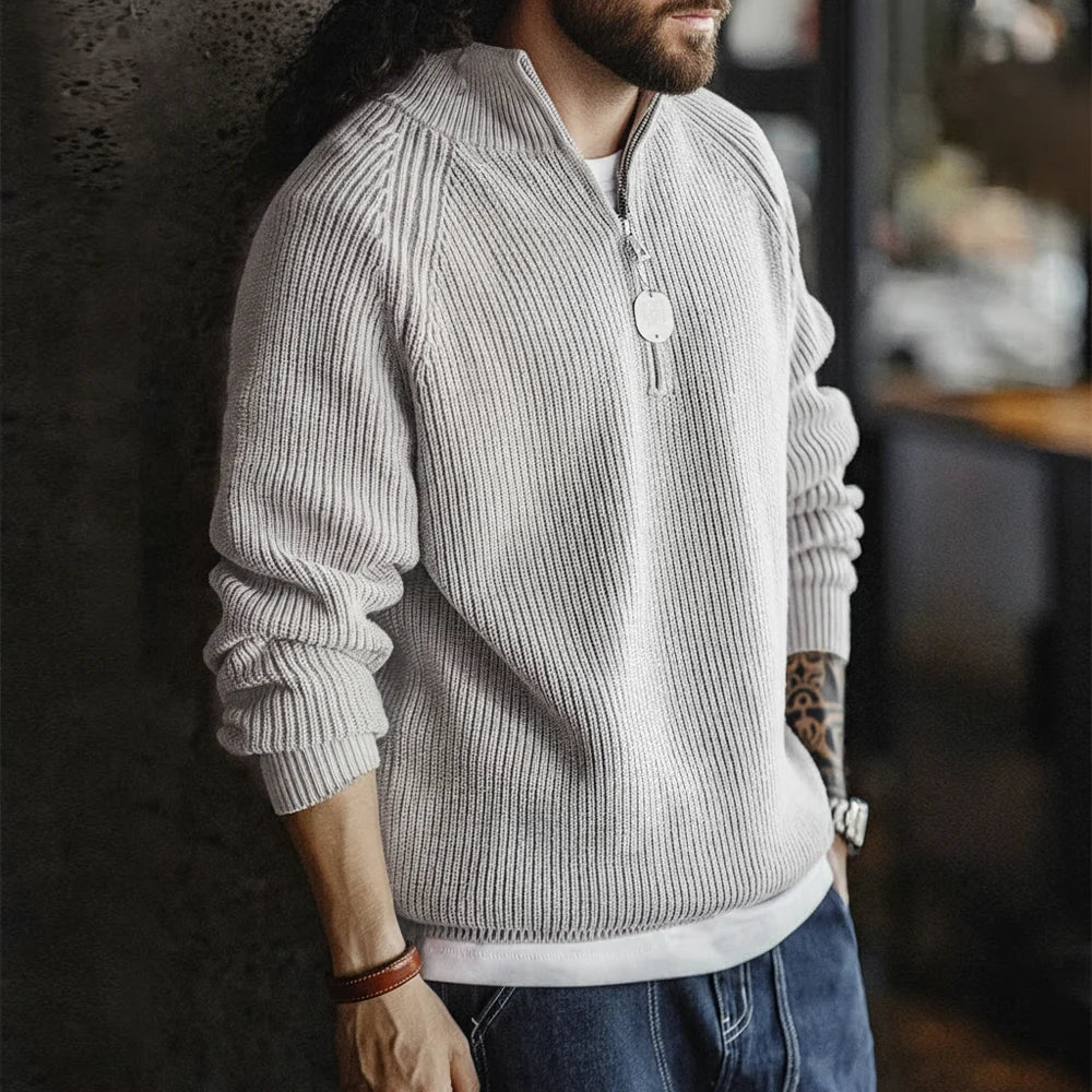 MADEN Cotton-Blend Half-Zip Sweater